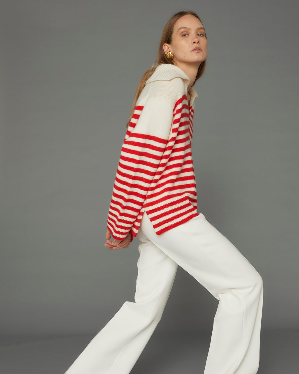 ESME BLOCK STRIPE POLO-SWEATER