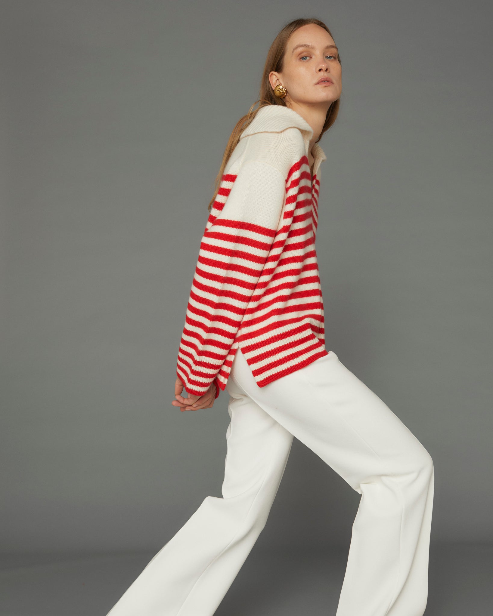 ESME BLOCK STRIPE POLO-SWEATER