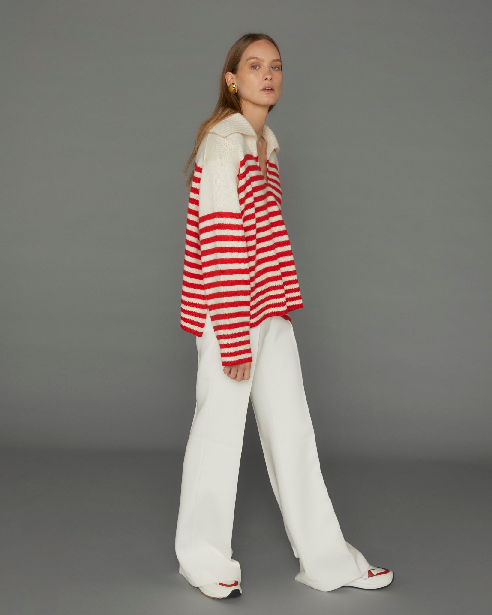 ESME BLOCK STRIPE POLO-SWEATER
