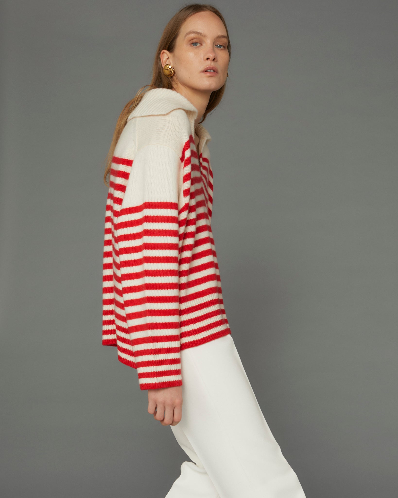ESME BLOCK STRIPE POLO-SWEATER